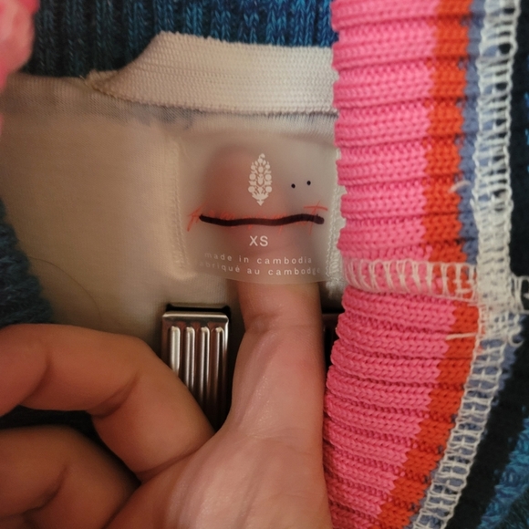 Free People Movement,  Over The Rainbow Fleece, Ivory/Blue/Pink, Size XS - Picture 12 of 12